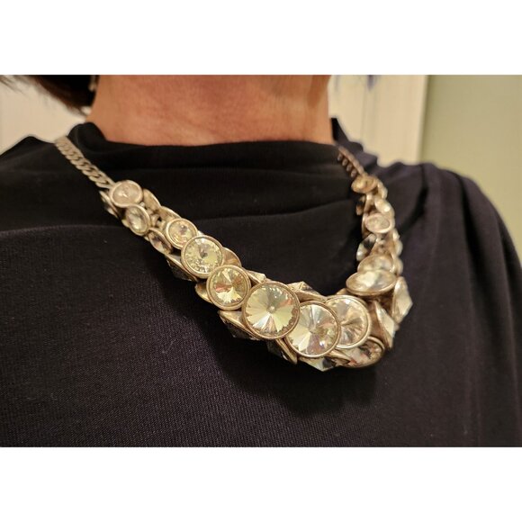 Fossil Jewelry - Fossil Vintage Rivoli Cluster Bezel Graduated Crystal Statement Choker Necklace